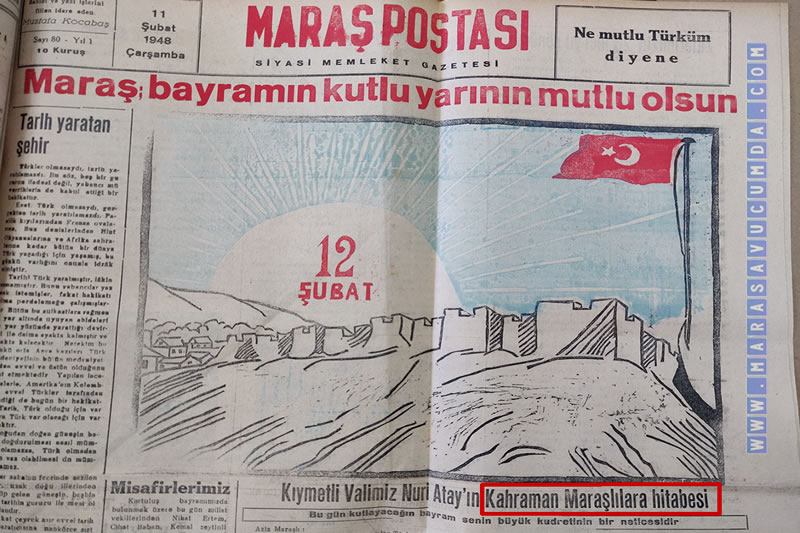 11 Şubat 1948 Maraş Gazetesinde Kahramanlık vurgusu